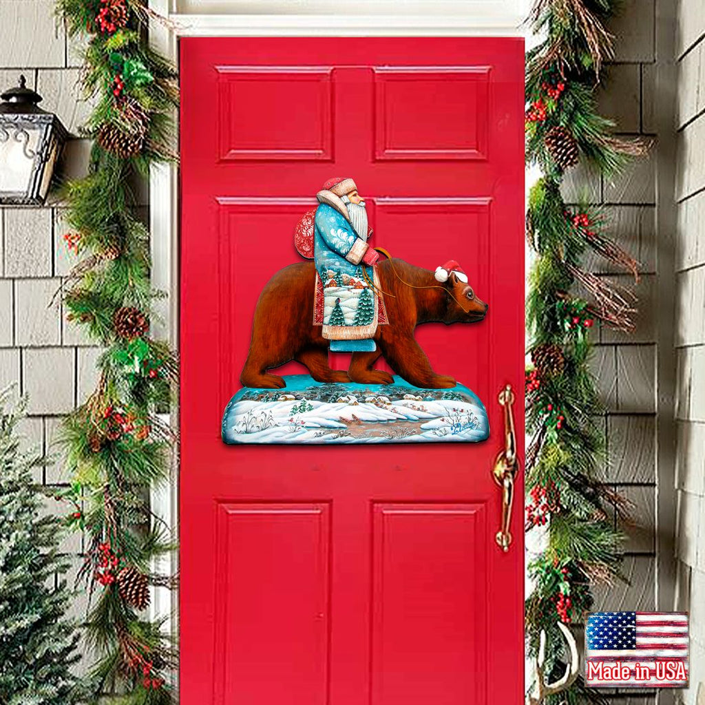 Santa On Grizzly Bear Christmas Door Decor by G. DeBrekht - Christmas Santa Snowman Decor - 8151128H