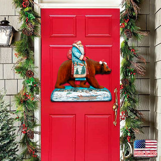 Santa On Grizzly Bear Christmas Door Decor by G. DeBrekht - Christmas Santa Snowman Decor - 8151128H