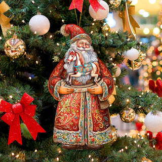 Santa's Nostalgic Rocking Horse Wooden Ornaments by G. Debrekht - Christmas Santa Snowman Decor - 8691414
