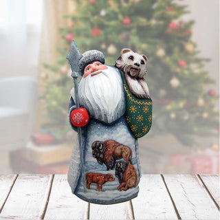 Bison's Family Santa with Bear Hand-Painted WOODCARVED Figurine by G. DeBrekht - Wildlife Holiday Decor - 2821710 *** PRE-ORDER - Handmade Just for You! ***