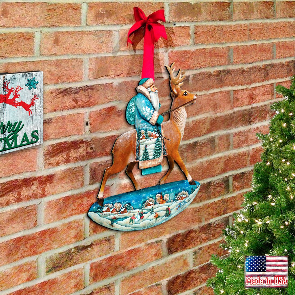Reindeer Ride Santa Christmas Door Decor by G. DeBrekht - Christmas Santa Snowman Decor - 8151123H