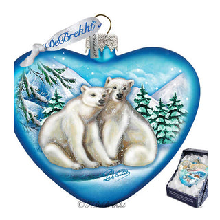 Polar Bear Love Heart Glass Ornament by G. DeBrekht - Wildlife Holiday Decor - 744-021