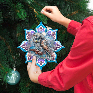 Arctic Owl Snowflake Large Wooden Ornament by G. Debrekht - Nature Wildlife Decor - 8688435M