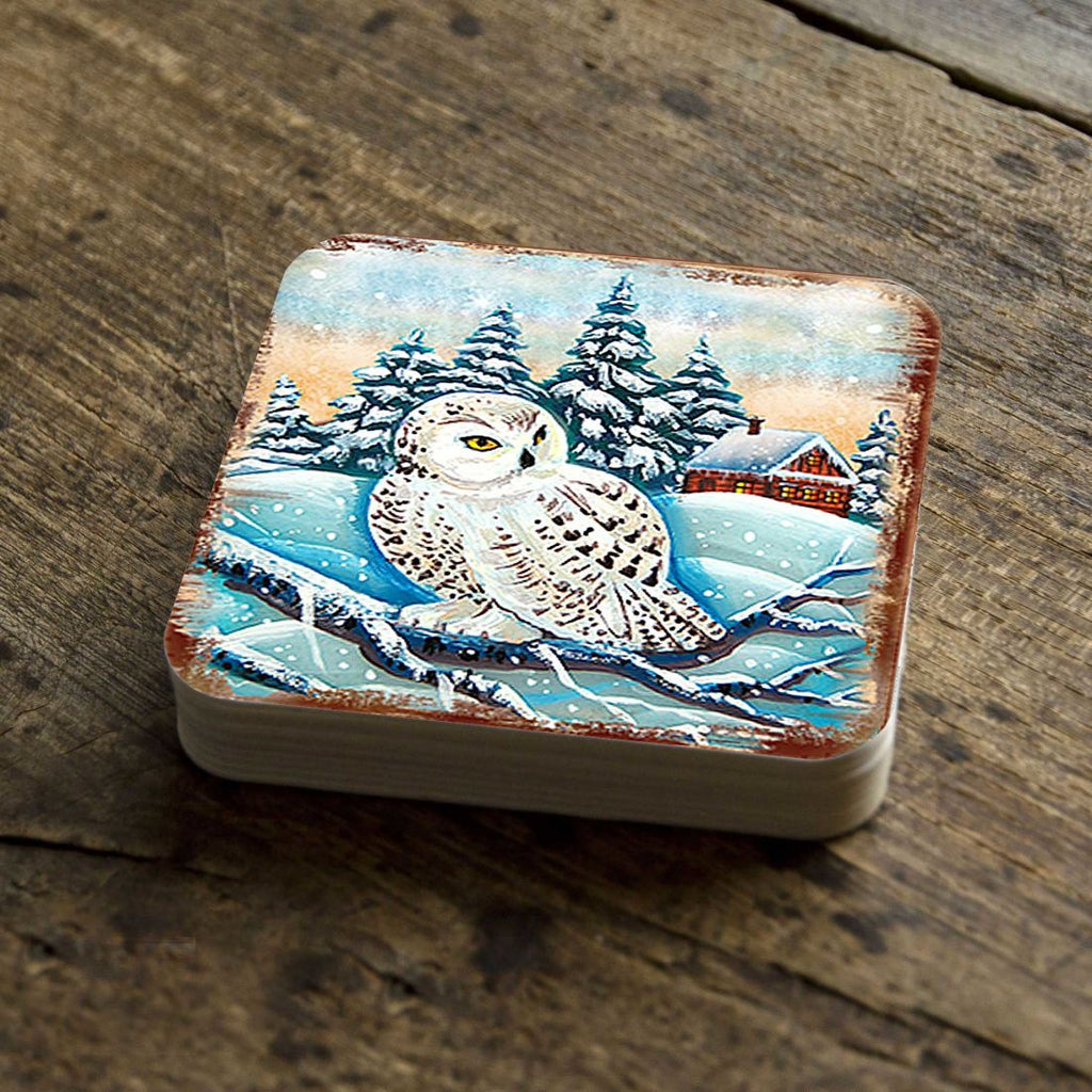 Owl Wooden Cork Coasters Gift Set of 4 by Nature Wonders - Nature Wildlife Decor - 95213C-S4