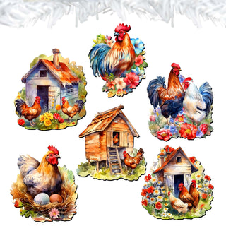 Spring on the Farm Clip-On Eco Wood Decorative Ornaments Set of 6 by G. Debrekht - Easter Decor - 8090056C-S6