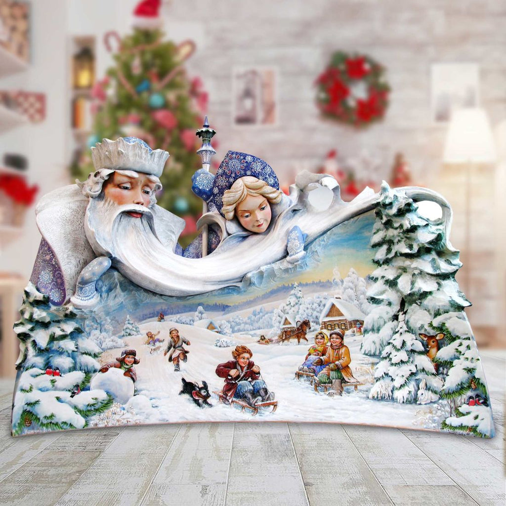 Father Frost and Snowmaiden Hand-Painted WOODCARVED Figurine by G. DeBrekht - Christmas Decor - L20001 *** PRE-ORDER - Handmade Just for You! ***