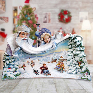 Father Frost and Snowmaiden Hand-Painted WOODCARVED Figurine by G. DeBrekht - Christmas Decor - L20001 *** PRE-ORDER - Handmade Just for You! ***