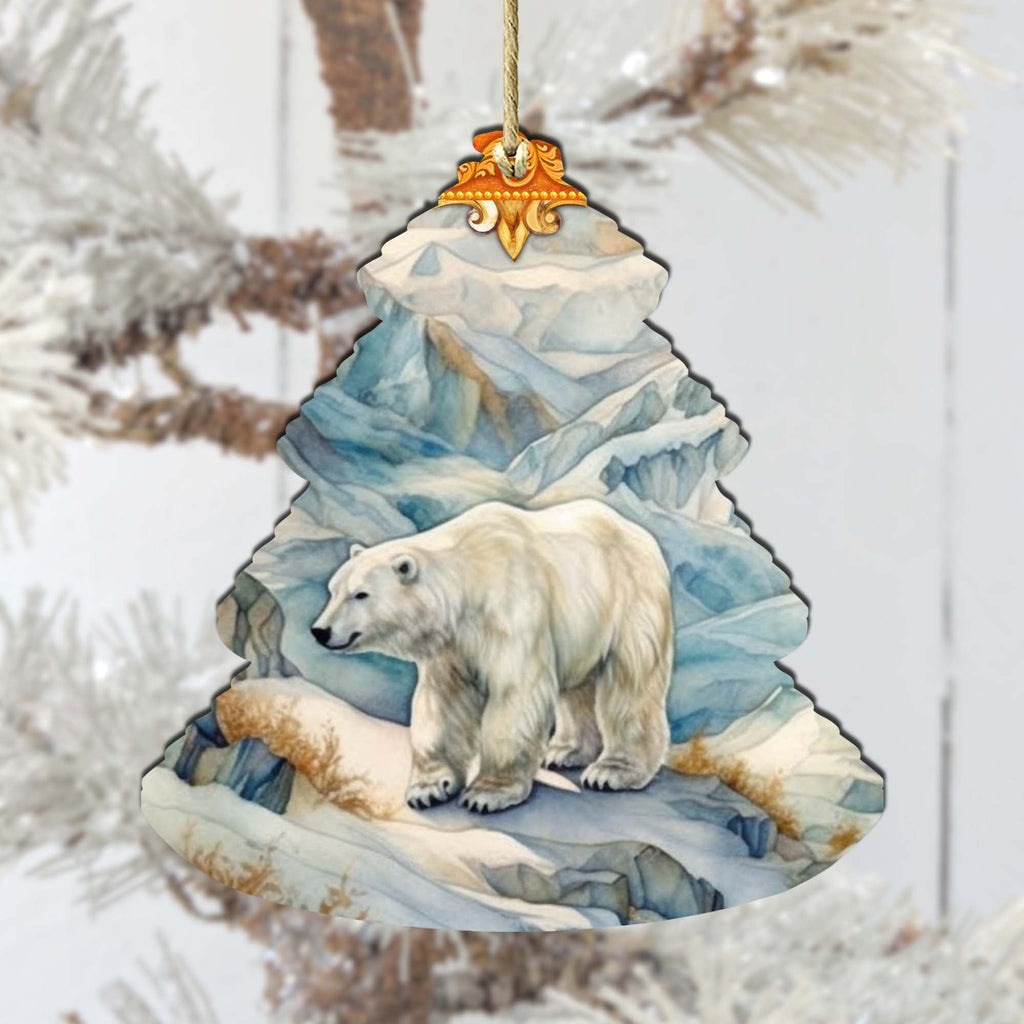 Arctic Glacier Polar Bear Tree Wooden Ornaments by G.Debrekht - Wildlife Holiday Decor - 870011