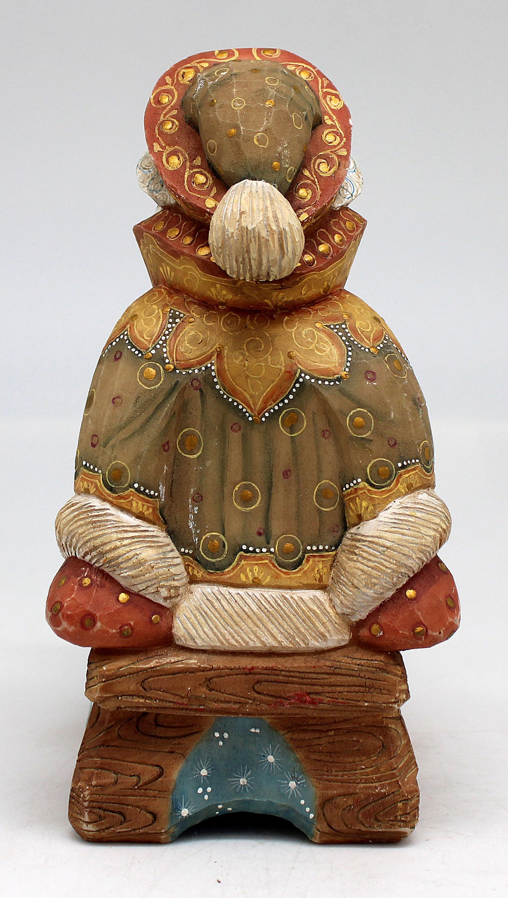 One-of-a-Kind Santa on Sleigh WOODCARVED Handpainted Figurine 4.5