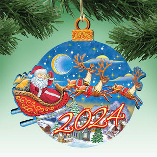 2024 Dated Up-Up and Away Christmas Wooden Ornaments by G. Debrekht - Christmas Santa and Snowman Decor - 8112160-D24