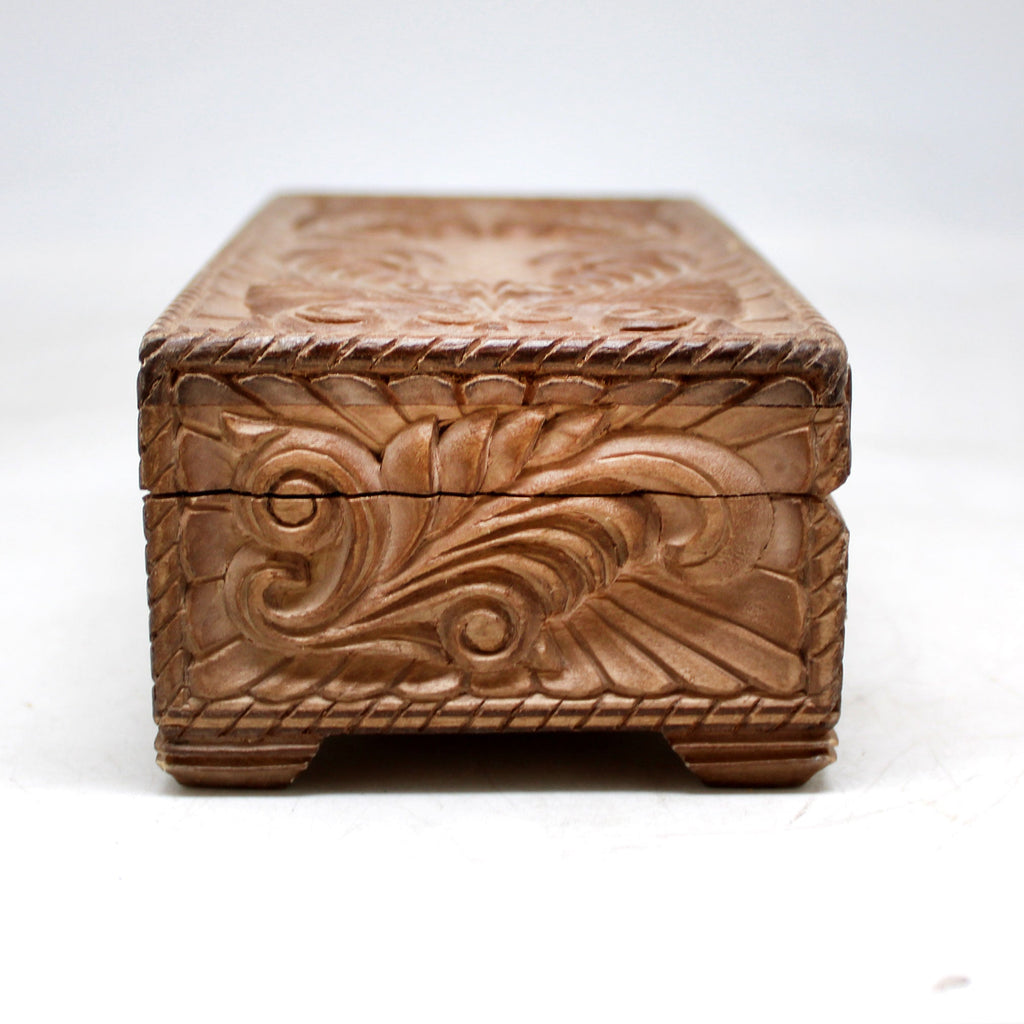 One-of-a-Kind Ornamental WOODCARVED Jewelry BOX 8x3.5x2.5
