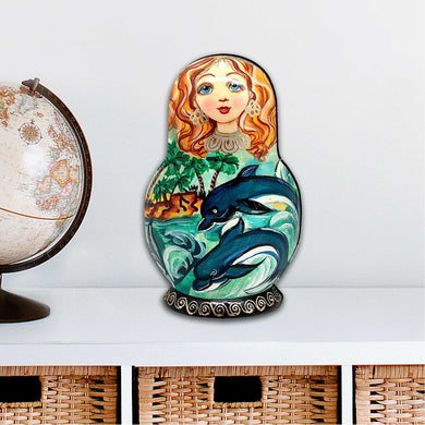 Dolphins Matreshka Coastal Outdoor Decor Large Ornament by G. DeBrekht - Coastal Holiday Decor - 8113813M