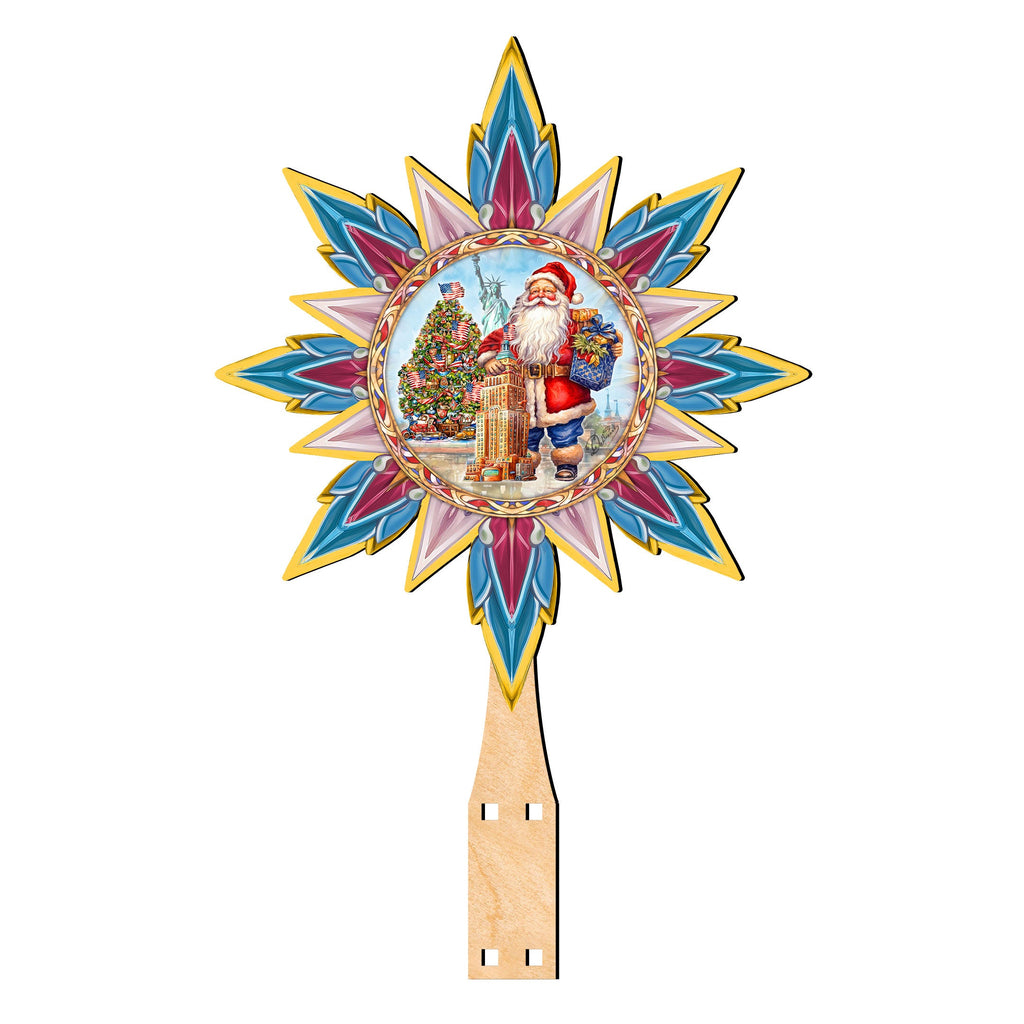 American-inspired Santa Tree Topper Wooden Decor by G. Debrekht - Santa Snowman Decor - 89523