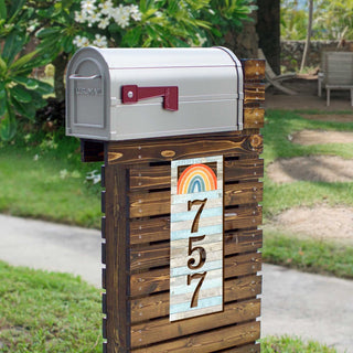 Address Sign - House Numbers - Housewarming Door Numbers Sign - Rainbow Wooden House Number Plaque - Custom Home Address - MA989823