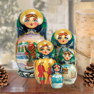 Magic Pike Matreshka Nesting Hand-Painted Doll Set of 5 by G. DeBrekht - Coastal Holiday Decor - 1300912