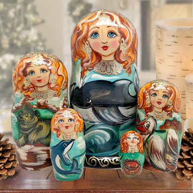 Whales 5 Hand-Painted Doll Coastal Matreshka Nesting Hand-Painted Dolls Set of 5 by G. DeBrekht - Coastal Holiday Decor - 1300812