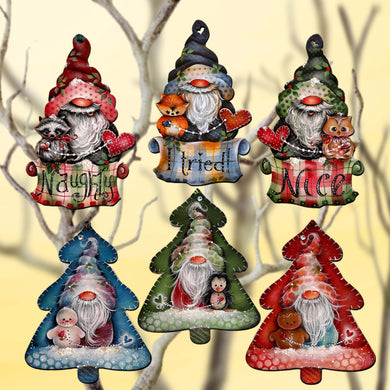 Christmas Gnomes Clip-On Eco Wood Decorative Ornaments Set of 6 by Jamie Mills-Price - Christmas Decor - 8090049C-MP-S6