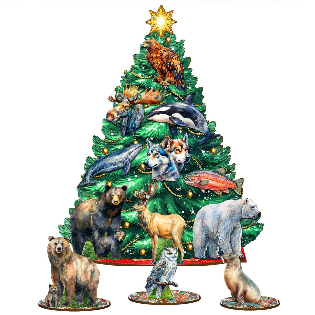 Wildlife of Alaska Advent Calendar Christmas Tree Eco Wood Set by G.DeBrekht Christmas Decor - 8091523