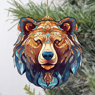 Stained Glass Design Bear Face Wooden Ornaments by G.Debrekht - Wildlife Holiday Decor - 8710124-1