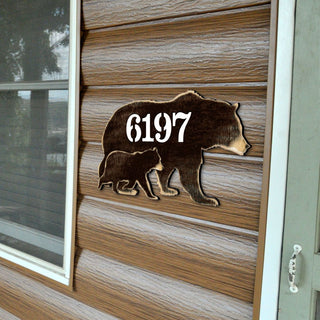 Bear Family Log Wooden Personalized House Number Sign - Nature Wildlife Decor - Handcrafted Wooden Address Sign - MA982143