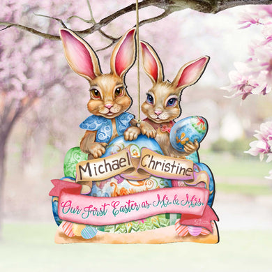 Personalized Easter Ornaments, Family Easter Ornament, Easter Basket Tag - Our First Easter as Mr. and Mrs. Wooden Ornaments by G. Debrekht Easter Spring Decor - 8652782P-MR