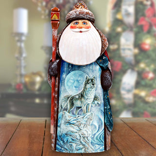 Winter Wolves Santa Hand-Painted WOODCARVED Masterpiece Figurine by G. DeBrekht - Christmas Decor - 8201020