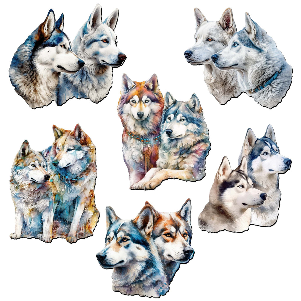 The Graceful Huskies Decorative Eco Wood Magnets Set of 6 by G. Debrekht - Wildlife Decor - 8090115G-S6