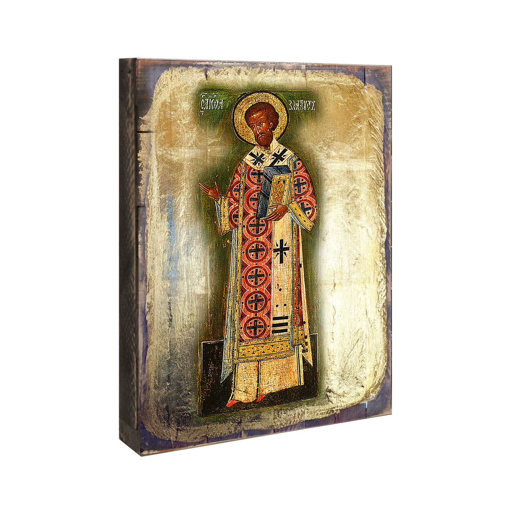 Saint Chrysostom Wooden Gold Plated Religious Christian Sacred Icon - Inspirational Icon Decor - 85054