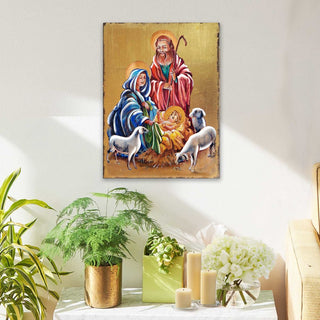 Holy Family Wooden Gold Plated Religious Christian Sacred Icon - Inspirational Icon Decor - 85050