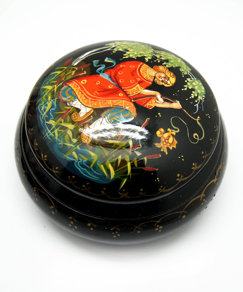 One-of-a-Kind Fairy Tale Hand-Carved and Hand-Painted Lacquer Box by GDeBrekht - Unique Handmade Gift
