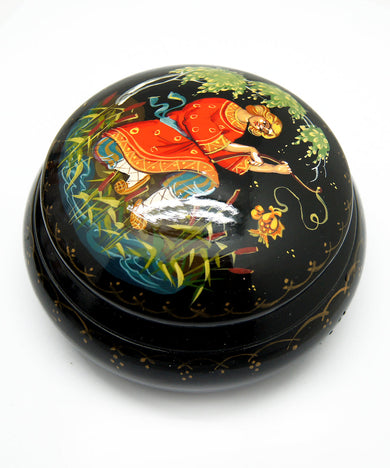 One-of-a-Kind Fairy Tale Hand-Carved and Hand-Painted Lacquer Box by GDeBrekht - Unique Handmade Gift