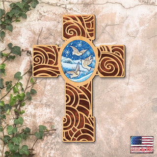 Wooden Cross of Peace Dove Modern Wooden Cross by Museum Icons - Easter Spring Decor - 88292