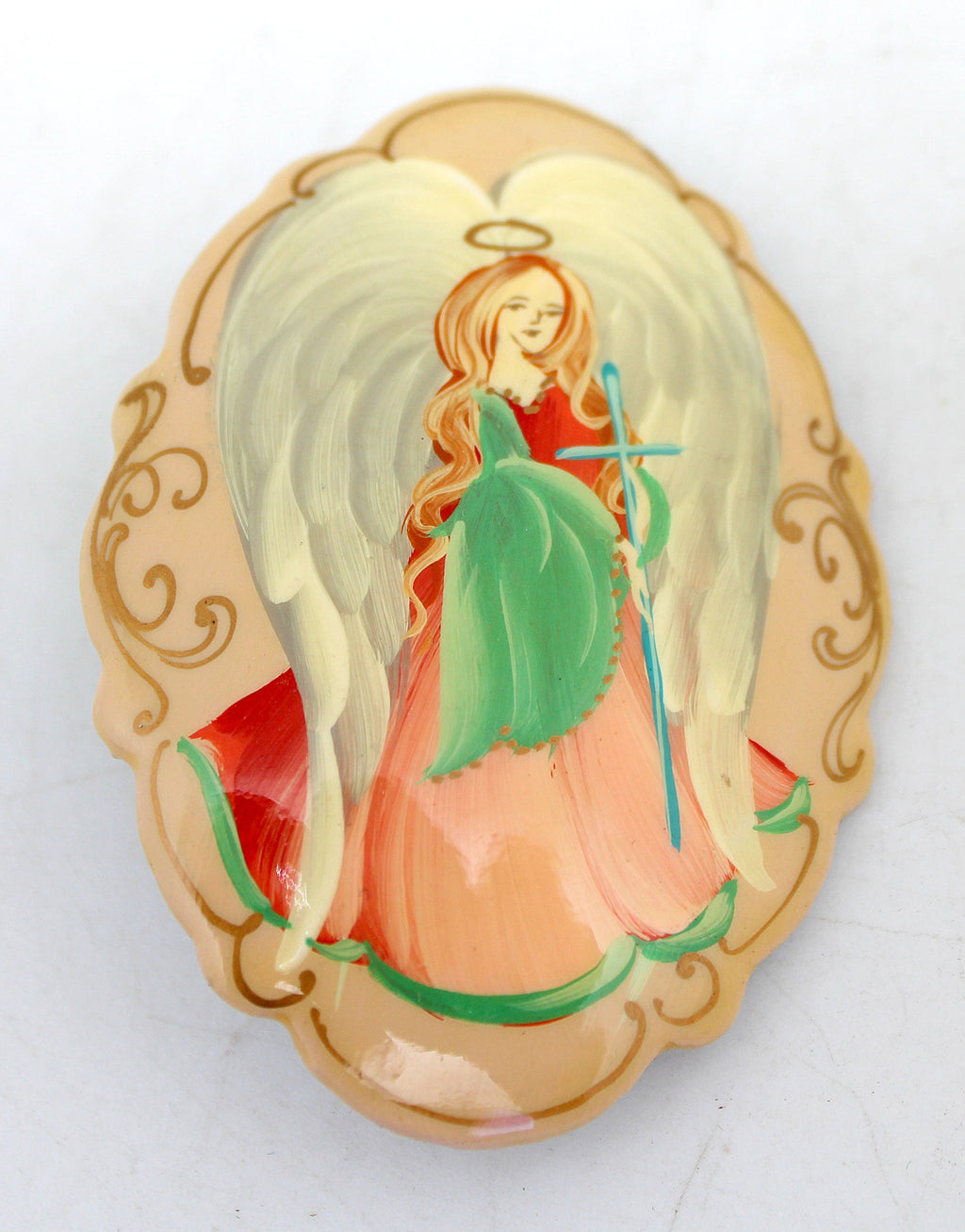 Handpainted Lacquered Miniature Jewelry Brooch Pin by G.DeBrekht Unique Handmade Gift Collectible and Home Decoration