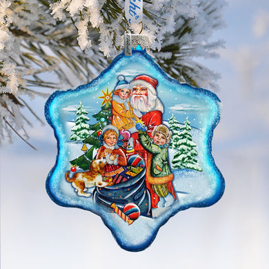 Holiday Joy in Blue Snowflake Glass Ornament by G. Debrekht - Christmas Santa Snowman Decor - 751-004B