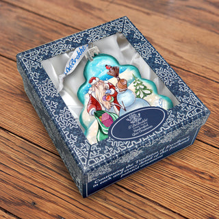 Santa with Snowman Tree Glass Ornament by G. DeBrekht - Christmas Santa Snowman Decor - 762-011