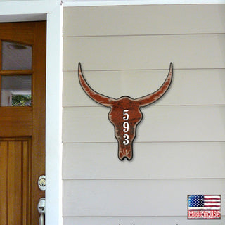 Cow Bison Buffalo Skull Personalized House Number Sign - Nature Wildlife Decor - Handcrafted Wooden Address Sign - MA98235
