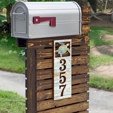 Coastal Door Numbers Sign - Sea Turtle Wooden House Number Plaque - Custom Home Address Sign MA989805