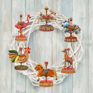 Carousel Clip-On Eco Wood Decorative Ornaments Set of 6 by G. Debrekht - Christmas Decor - 8090137C-S6