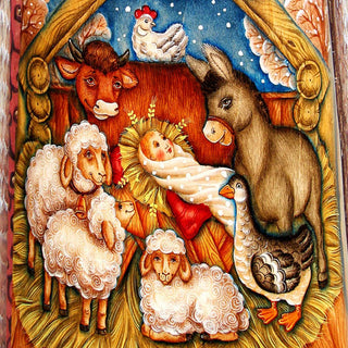 Village Nativity Devotional Santa Hand-Painted WOODCARVED Masterpiece by G. DeBrekht - Nativity Holiday Decor - 215520