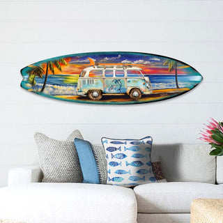 Surf Van at the Beach Surfboard Coastal Wall Art by G. DeBrekht - Coastal Holiday Decor - 8490120-2HS