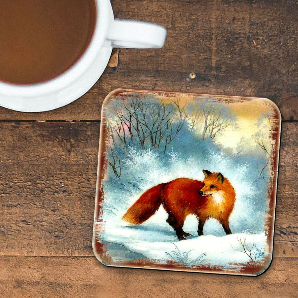 Fox Wooden Cork Coasters Gift Set of 4 by Nature Wonders - Nature Wildlife Decor - 95376C-S4