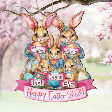 Personalized Family Easter Ornaments, Easter Basket Tag - Happy Family Wooden Ornaments by G. Debrekht Easter Spring Decor - 8652784P-24
