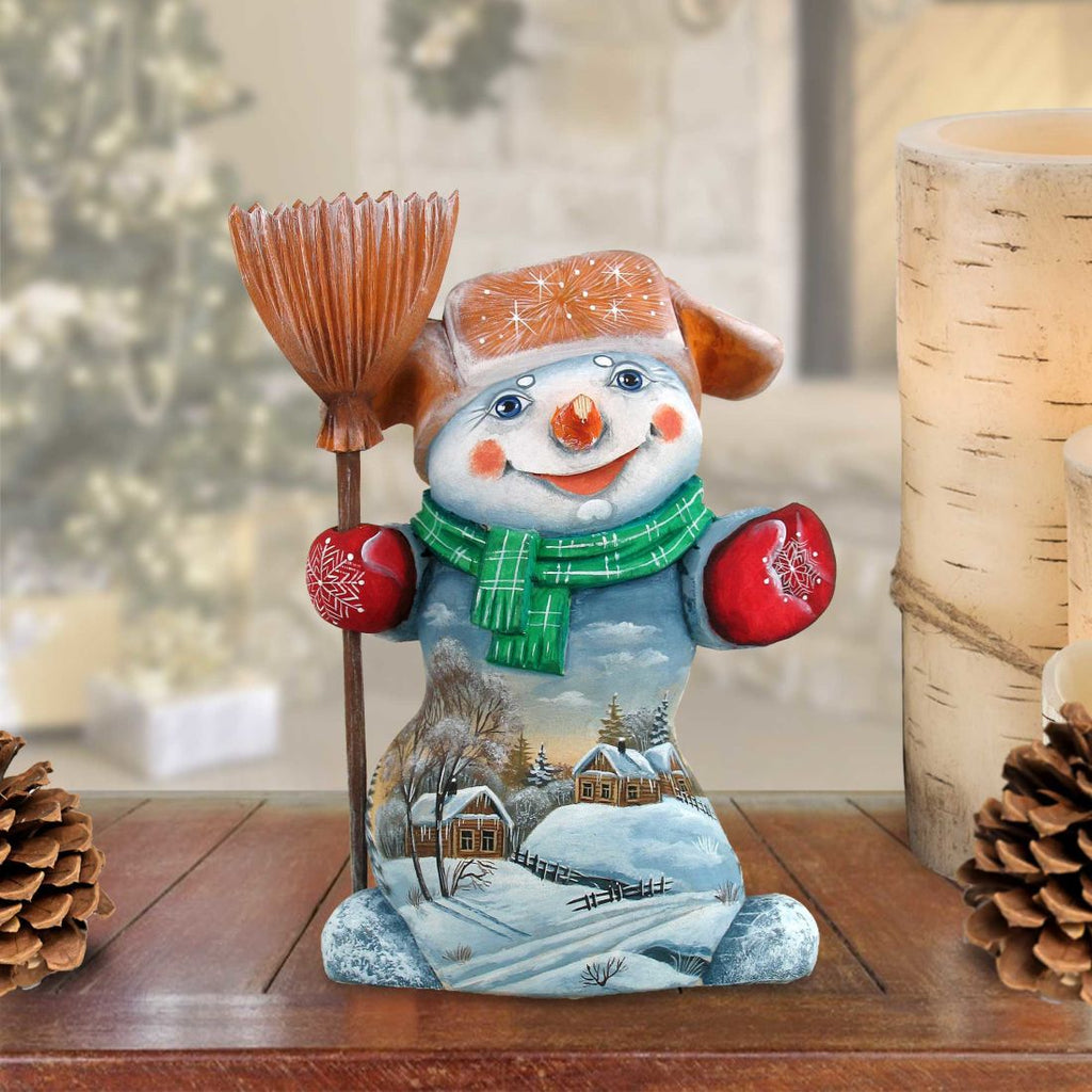 Mr. Snowman Landscape Hand-Painted WOODCARVED Masterpiece by G. DeBrekht - Christmas Santa Snowman Decor - 2821585 *** PRE-ORDER - Handmade Just for You! ***