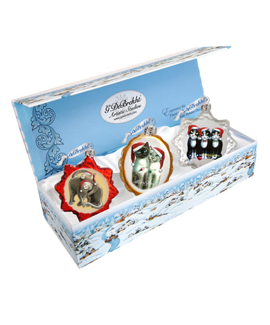 Kitty Cats Mercury Glass Ornaments - Christmas Decor by Laura Seeley - 770143S3-LS