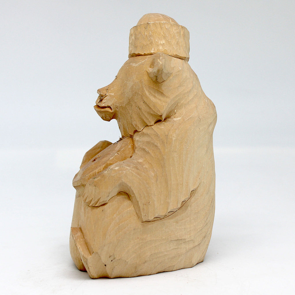 One-of-a-Kind The Bear with Hat Wood Carved Figurine 5.5