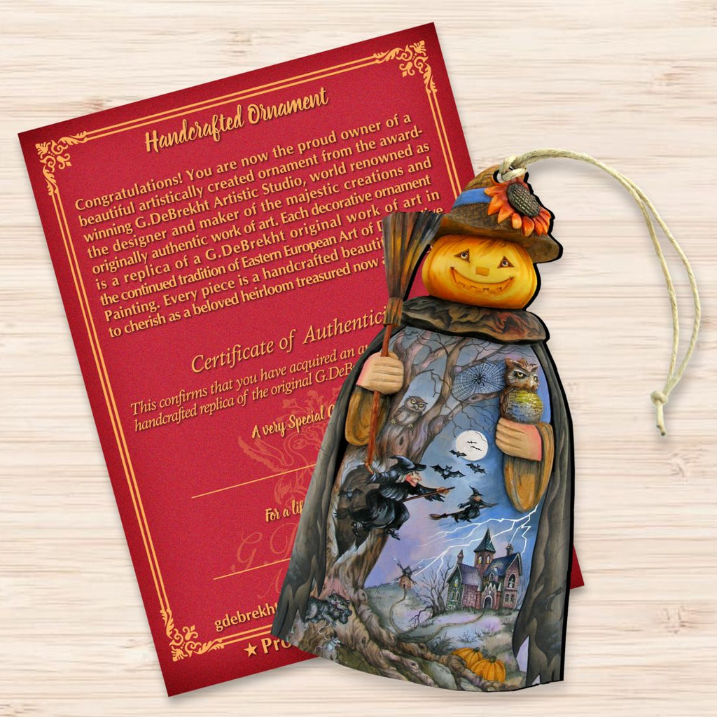 Scarecrow Pumpkin Head Wooden Ornaments by G. DeBrekht - Thanksgiving Halloween Decor - 8114180