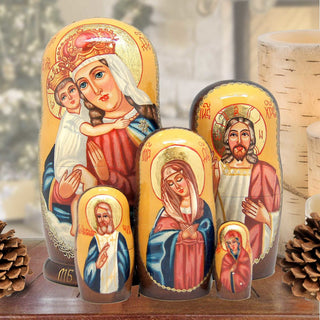 Icon Golden Matreshka Stacking Hand-Painted Dolls Set of 5 by G. DeBrekht - Nativity Holiday Decor - 130122
