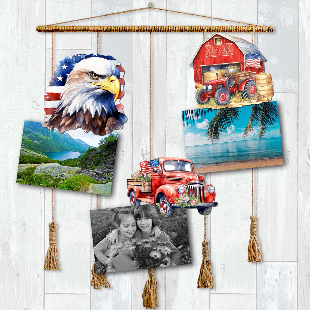 American flag Clip-On Eco Wood Decorative Ornaments Set of 3 by G. Debrekht - Patriotic Decor - 8091002C-S3