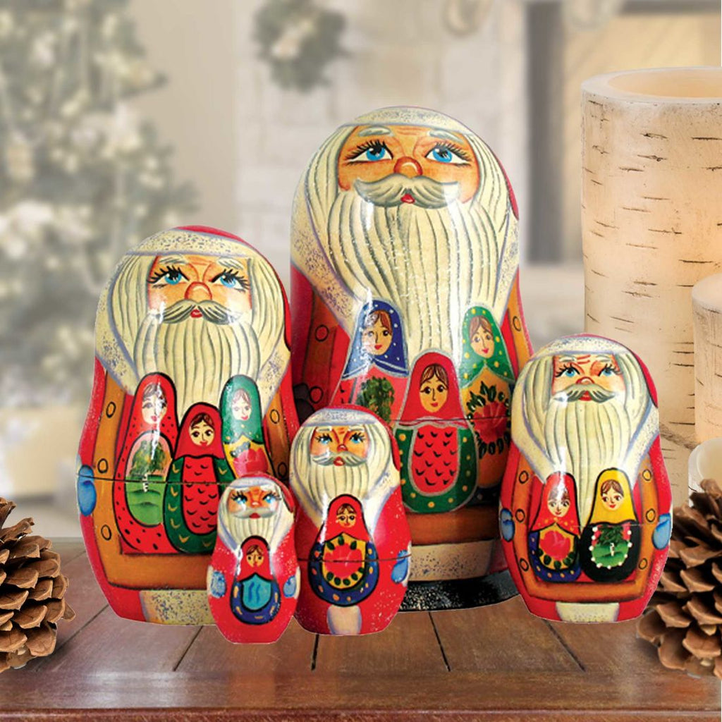 Matreshka Nesting Hand-Painted Doll Set of 5 by G. DeBrekht - Christmas Santa Snowman Decor - 110111