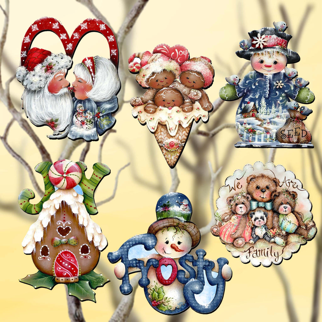 Merry Christmas Clip-On Eco Wood Decorative Ornaments Set of 6 by Jamie Mills-Price - Christmas Decor - 8090136C-S6